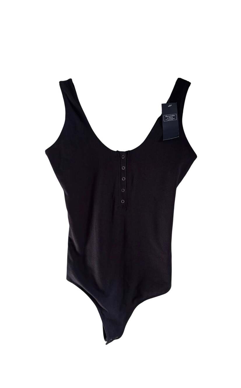 Abercrombie & Fitch Black Scoop Neck Button Henley Bodysuit Size Small New